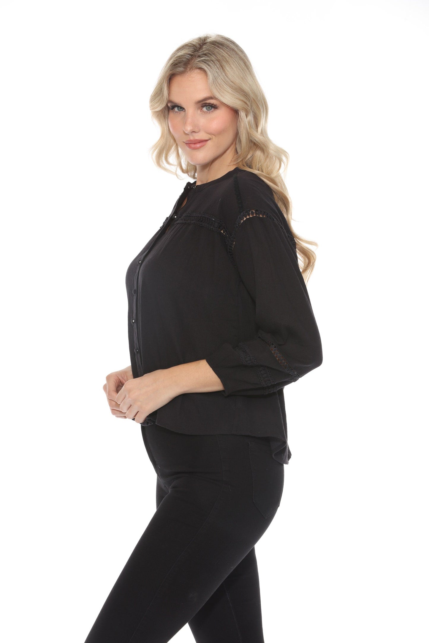 Johnny Was Calme Button Down Blouse with Sleeve Darts O21056