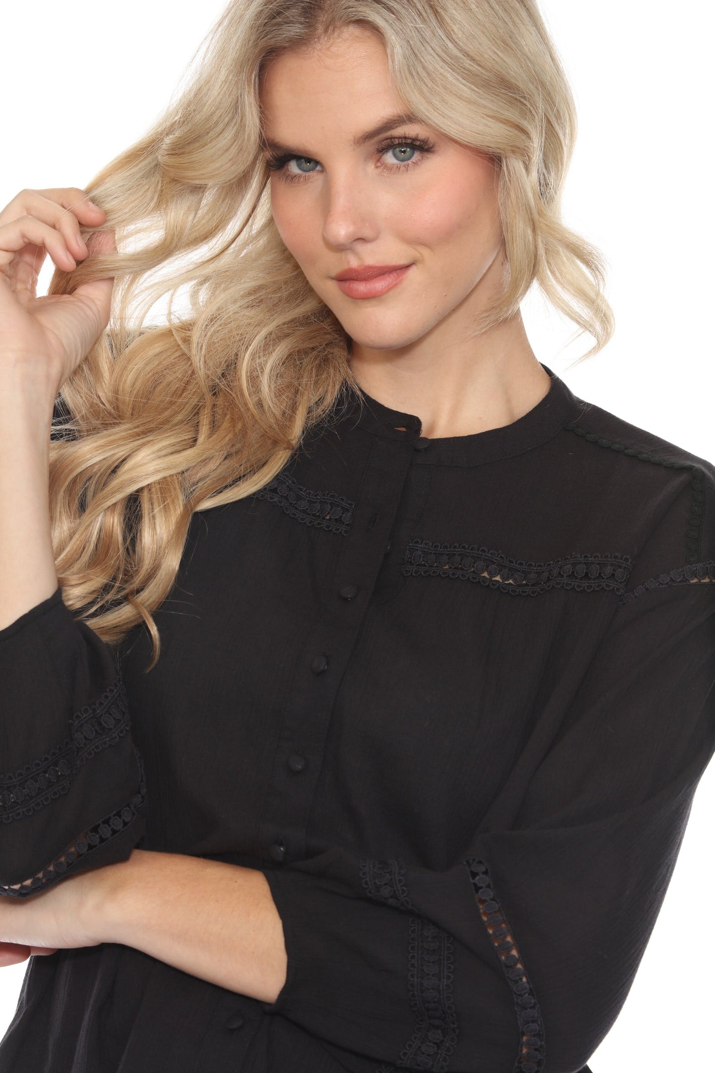 Johnny Was Calme Button Down Blouse with Sleeve Darts O21056