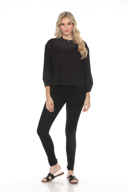 Johnny Was Calme Button Down Blouse with Sleeve Darts O21056