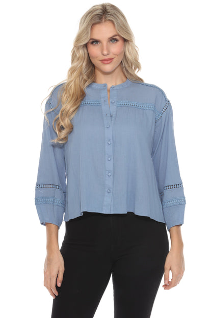 Johnny Was Calme Button Down Blouse with Sleeve Darts O21056