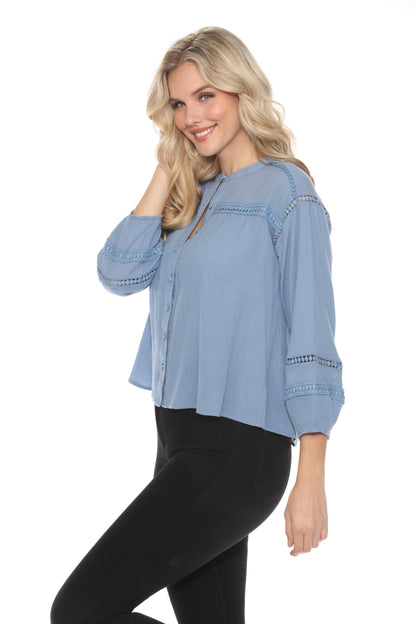 Johnny Was Calme Button Down Blouse with Sleeve Darts O21056