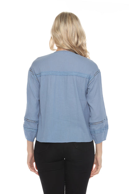 Johnny Was Calme Button Down Blouse with Sleeve Darts O21056