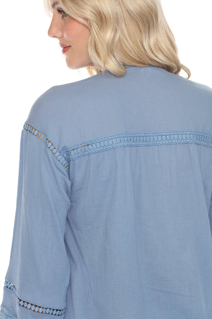 Johnny Was Calme Button Down Blouse with Sleeve Darts O21056