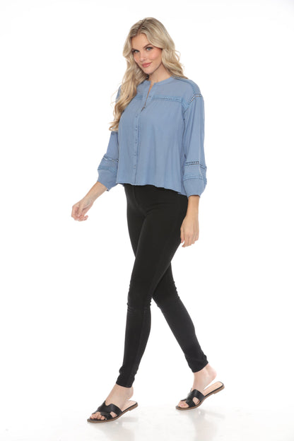 Johnny Was Calme Button Down Blouse with Sleeve Darts O21056