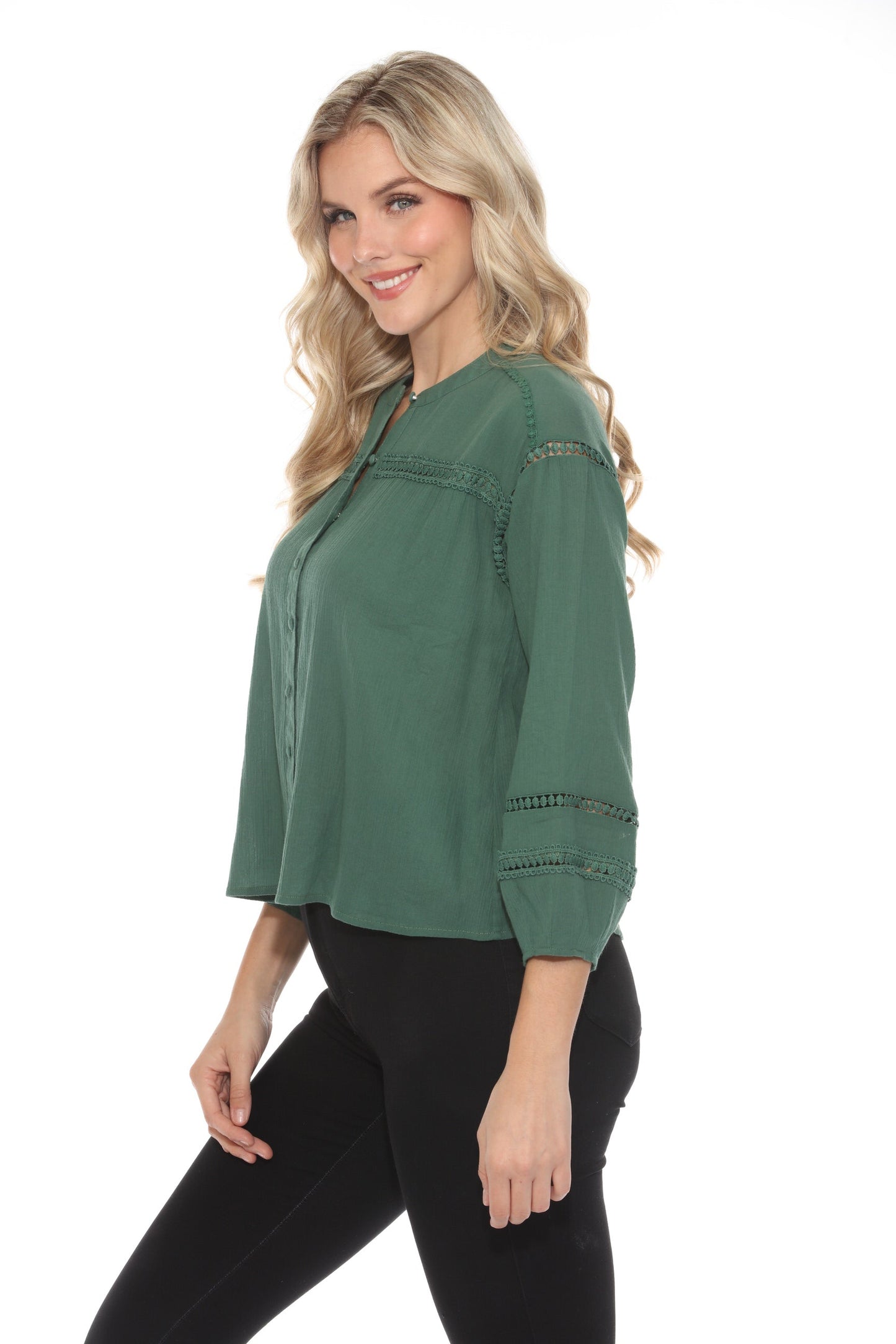 Johnny Was Calme Button Down Blouse with Sleeve Darts O21056