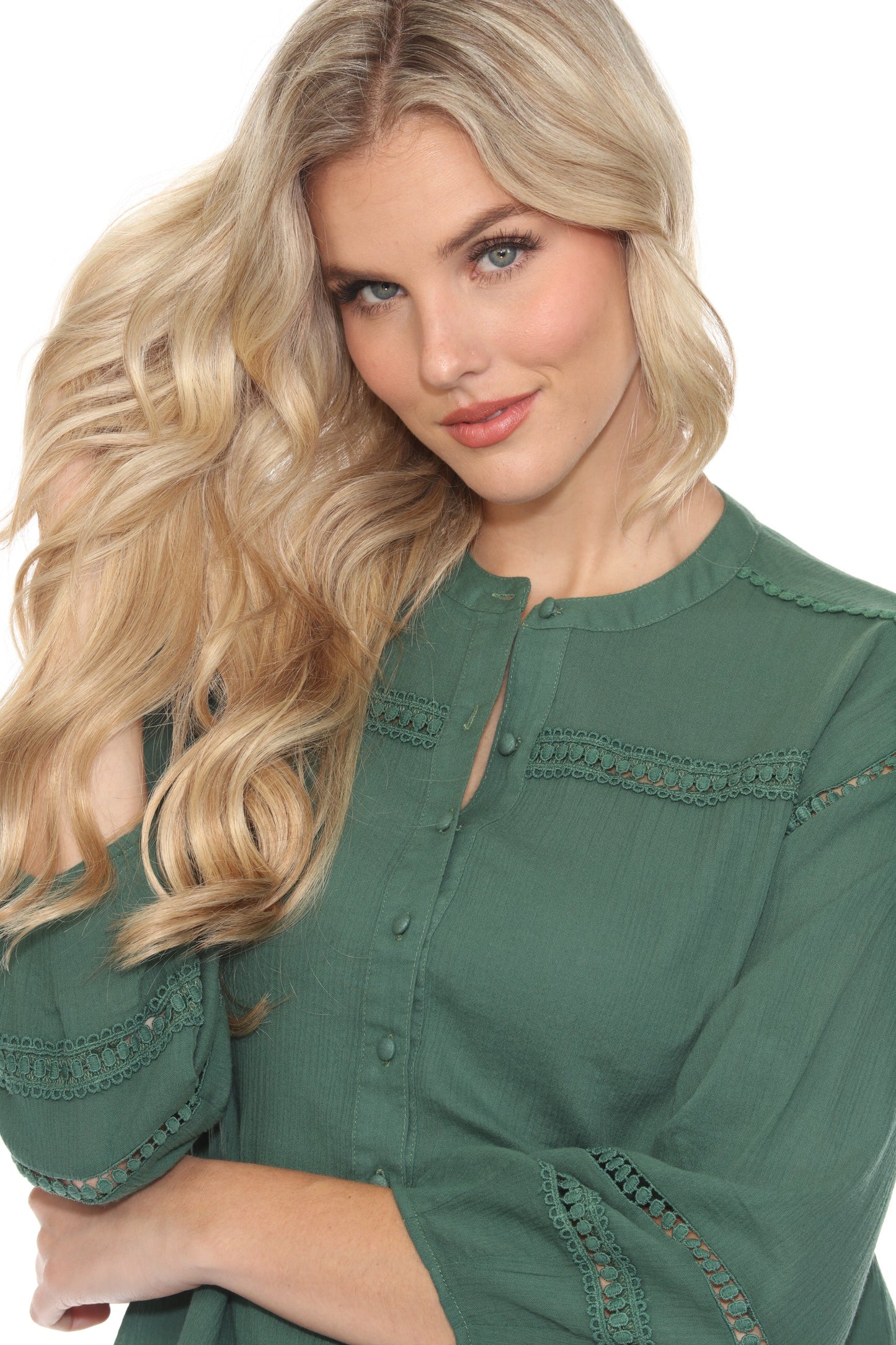 Johnny Was Calme Button Down Blouse with Sleeve Darts O21056
