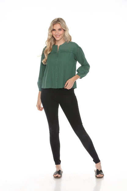 Johnny Was Calme Button Down Blouse with Sleeve Darts O21056