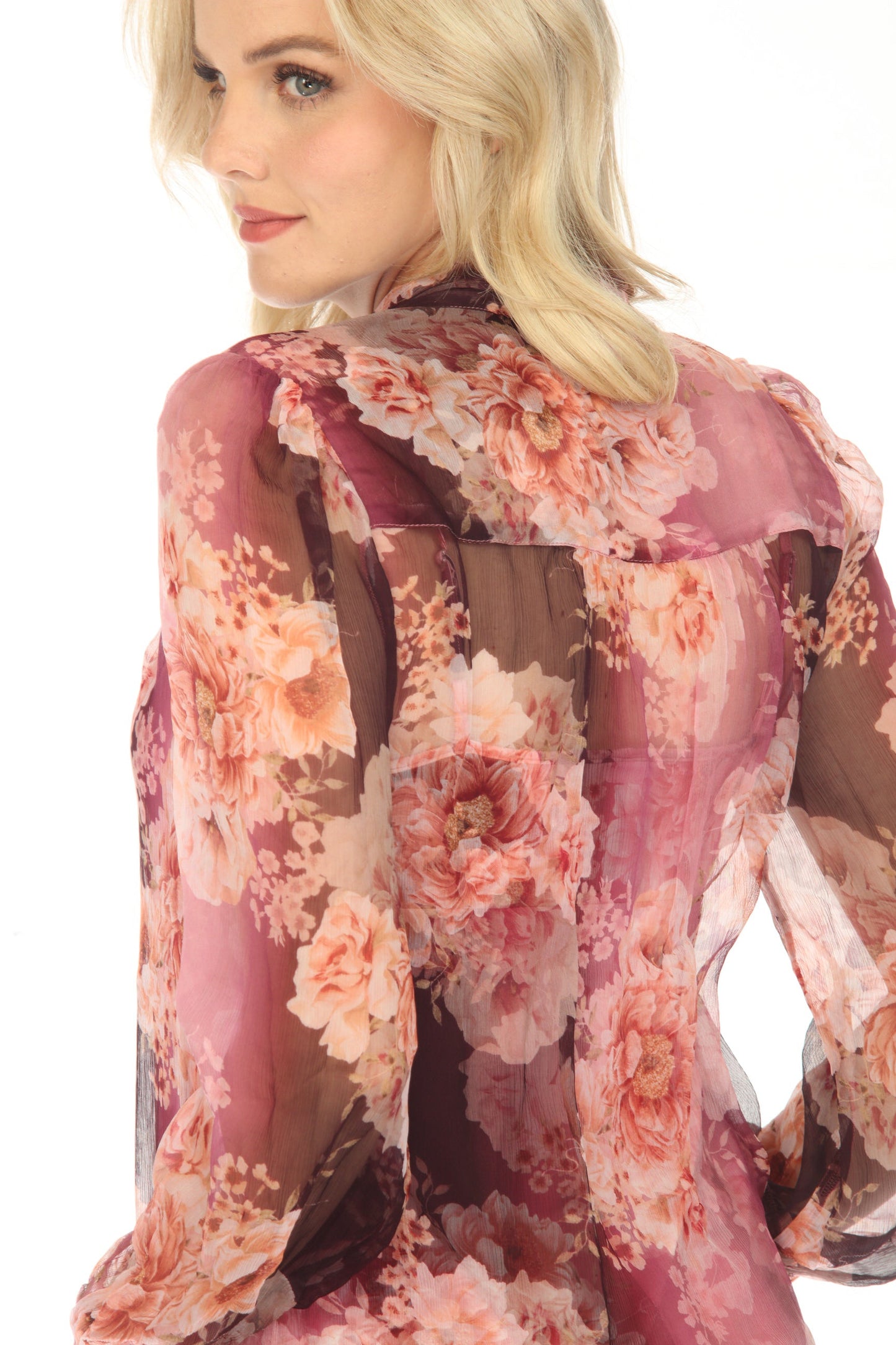 Johnny Was Carina Silk Floral Pussy Bow Long Sleeve Blouse R18823