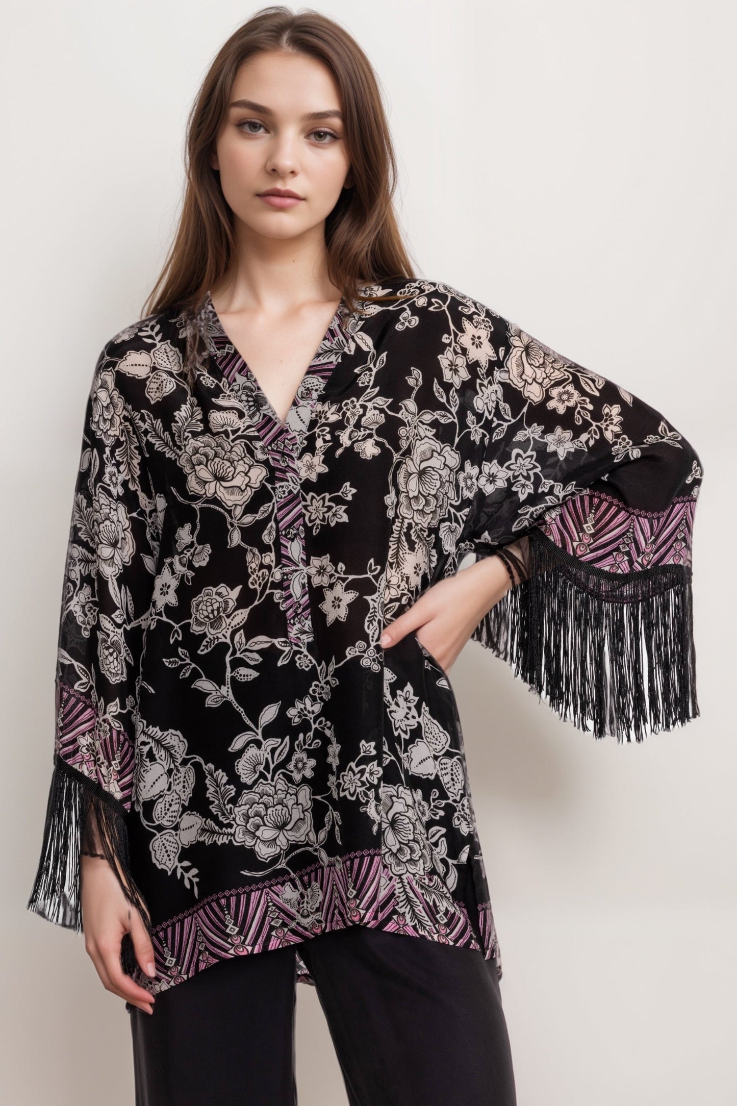 Johnny Was Black Edina Fringe Blouse C19624-6