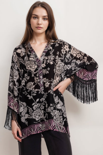 Johnny Was Black Edina Fringe Blouse C19624-6
