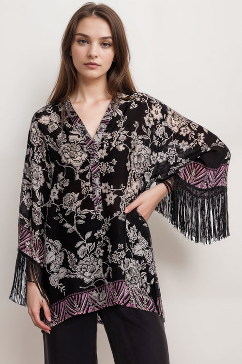 Johnny Was Black Edina Fringe Blouse C19624-6