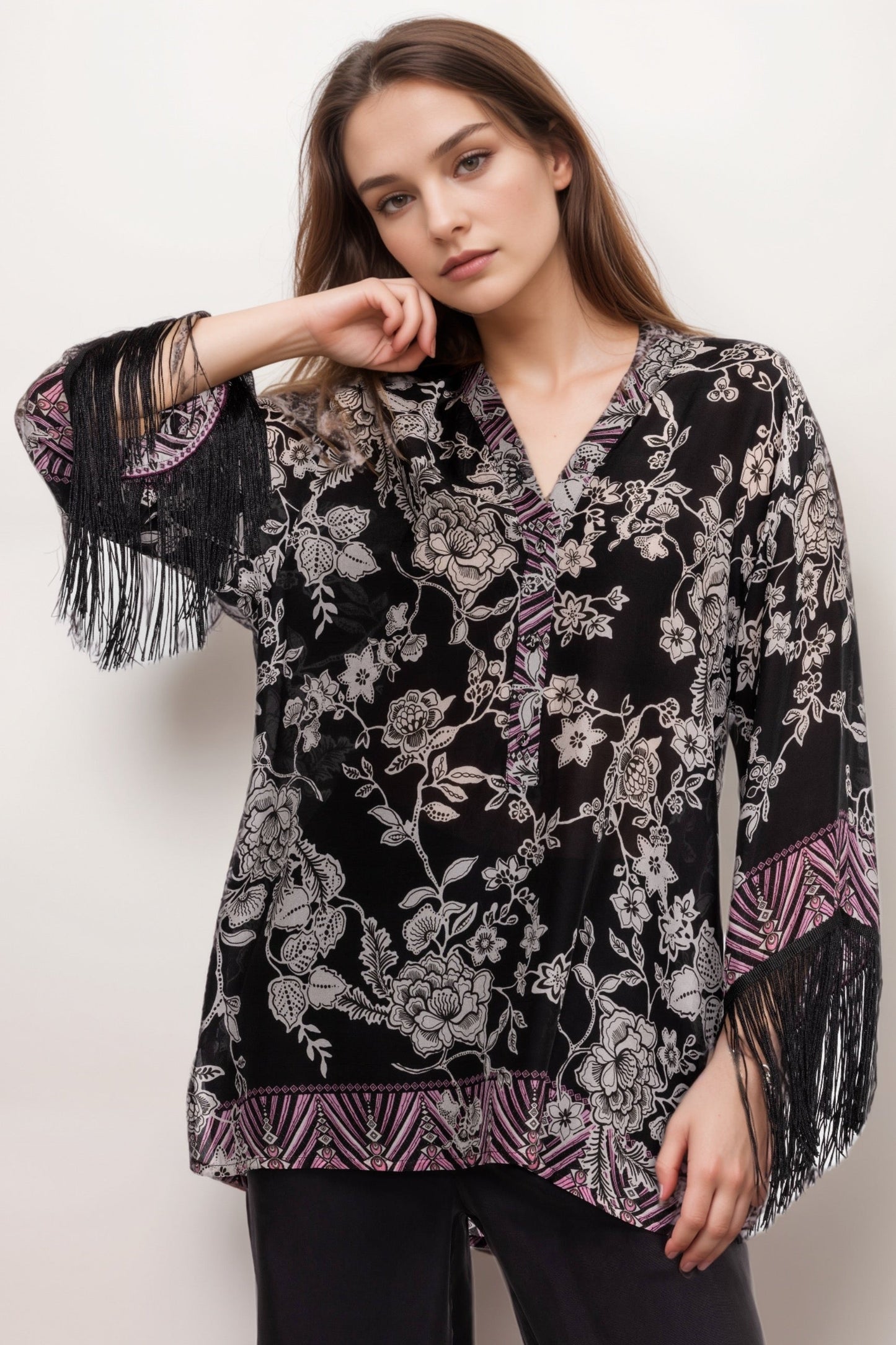 Johnny Was Black Edina Fringe Blouse C19624-6