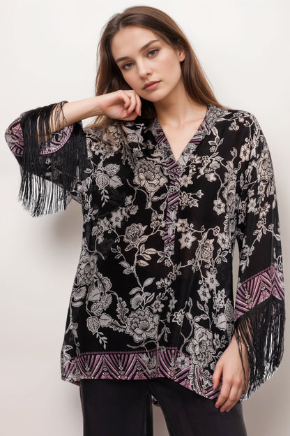 Johnny Was Black Edina Fringe Blouse C19624-6