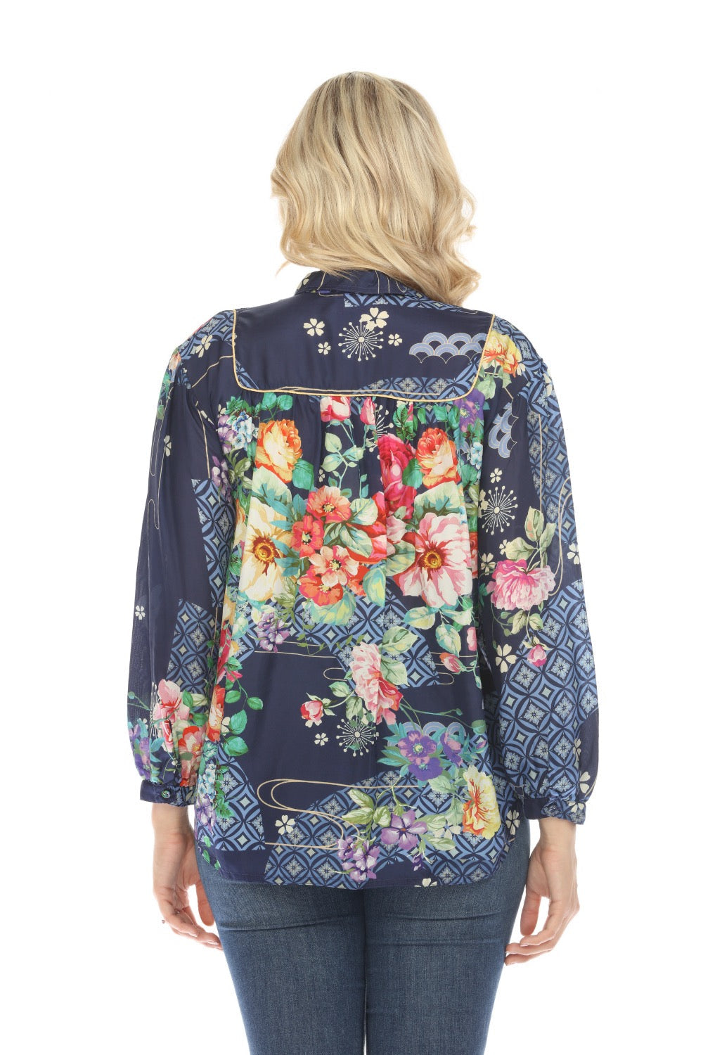 Johnny Was Fanny Ailana Silk Floral Blouse Boho Chic C11624B2