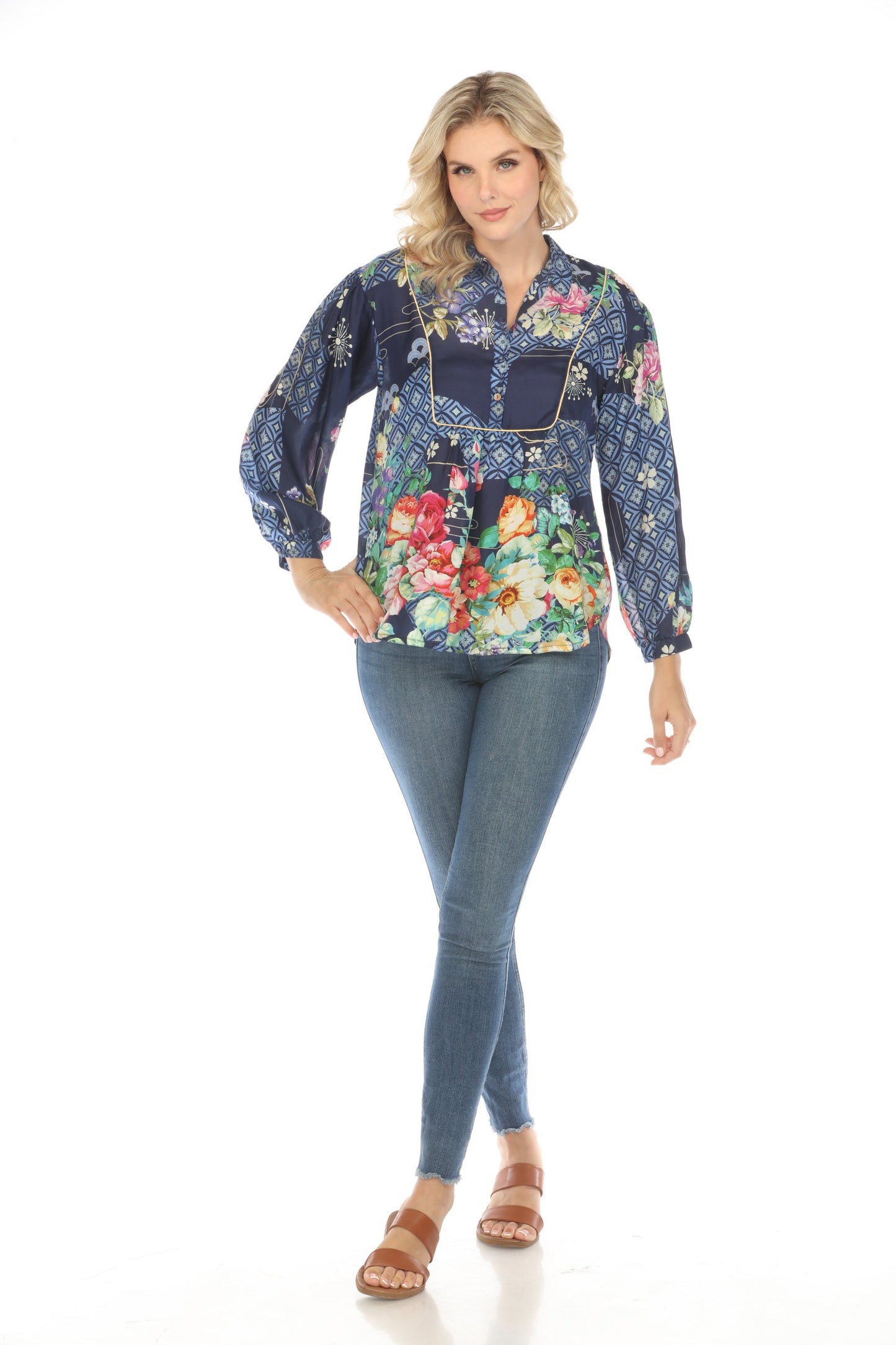 Johnny Was Fanny Ailana Silk Floral Blouse Boho Chic C11624B2