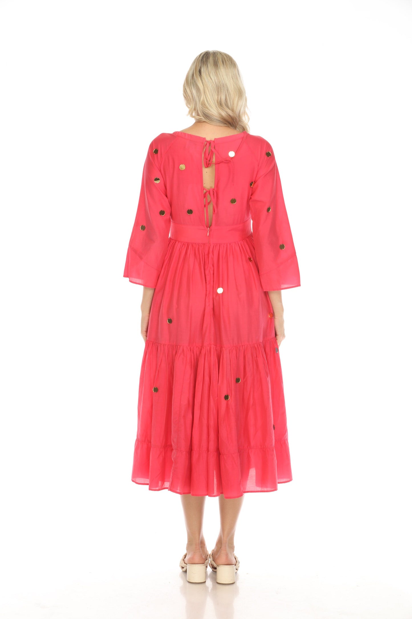 Johnny Was Jade Pink Adena Dotted Tiered Midi Dress L35624