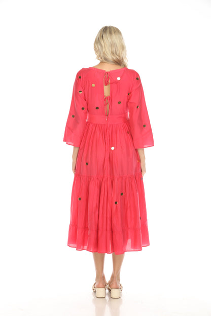 Johnny Was Jade Pink Adena Dotted Tiered Midi Dress L35624