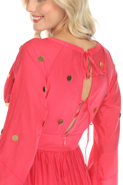 Johnny Was Jade Pink Adena Dotted Tiered Midi Dress L35624