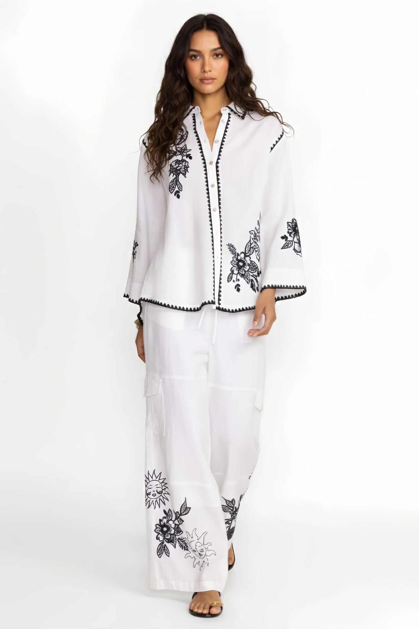 Johnny Was JWLA White Addison Drawstring Wide Leg Pant J69823-E