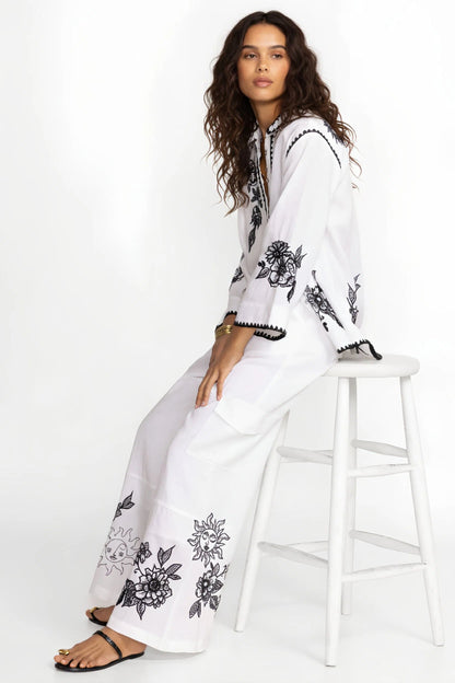 Johnny Was JWLA White Addison Drawstring Wide Leg Pant J69823-E
