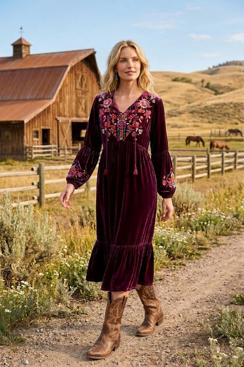 Johnny Was JWLA Anaya Velvet Bishop Sleeve Dress Petite J39625-9P