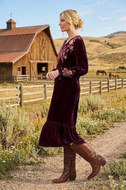 Johnny Was JWLA Anaya Velvet Bishop Sleeve Dress Petite J39625-9P