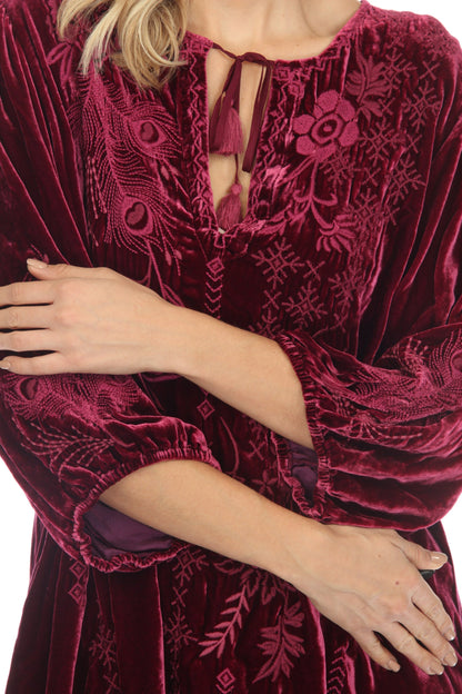 Johnny Was JWLA Azure Velvet Embroidered Relaxed Dress Chic J35922 NEW*