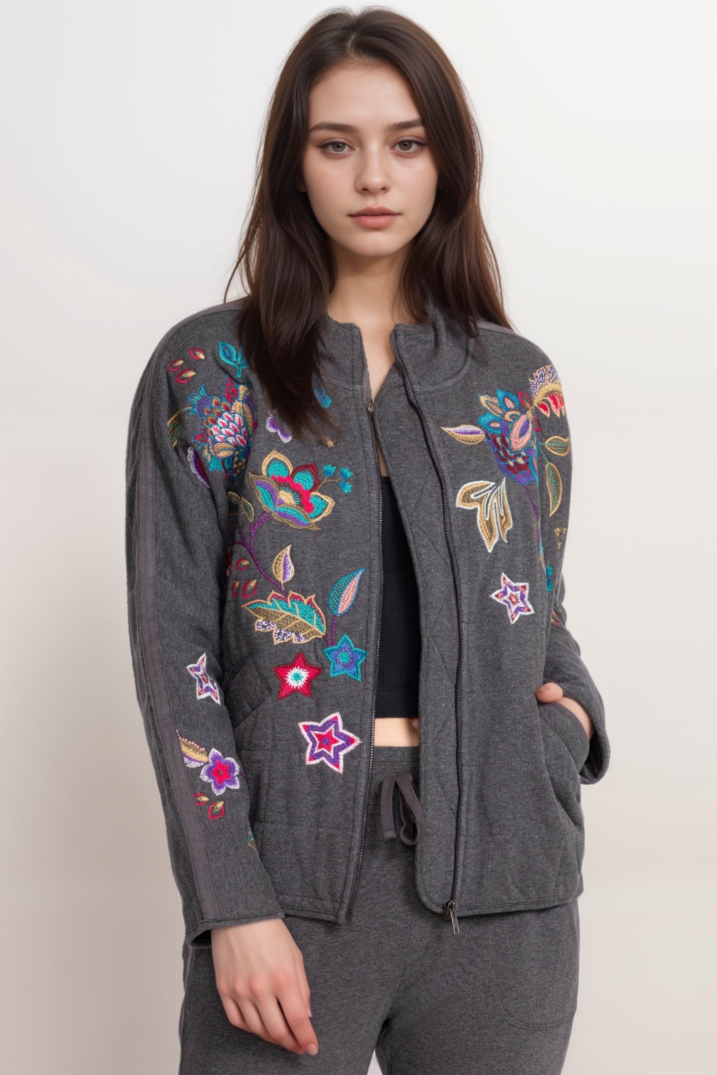 Johnny Was JWLA Grey Ethal Dolman Quilted Jacket J42624-E *