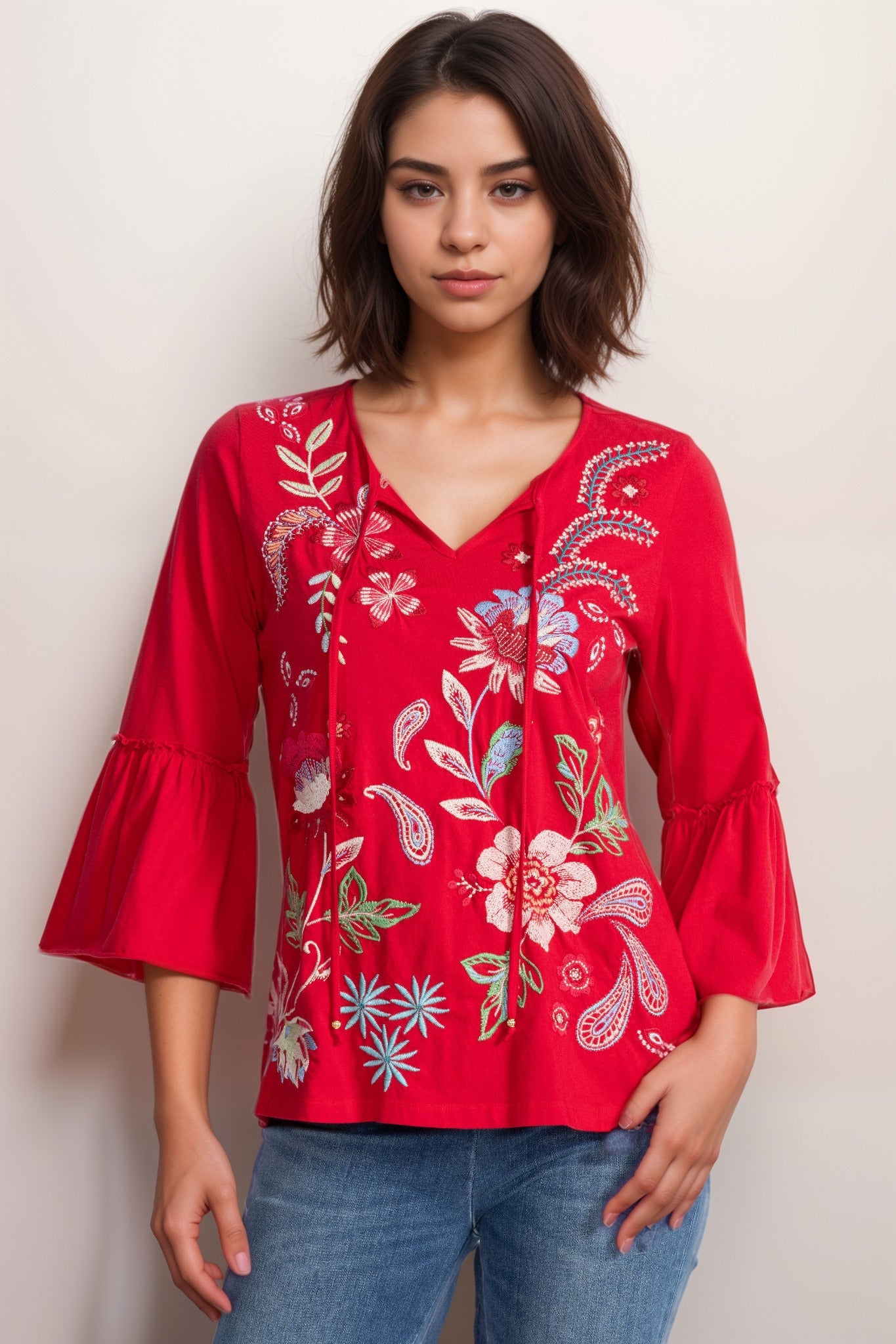 Johnny Was JWLA Freyde Ruffle Sleeve T-Shirt J10525-1 *
