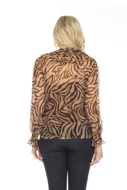 Johnny Was Love Golden Days Silk Animal Print Blouse Boho Chic L11323