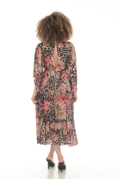 Johnny Was Love Melissa Floral Animal Print Midi Dress L39522