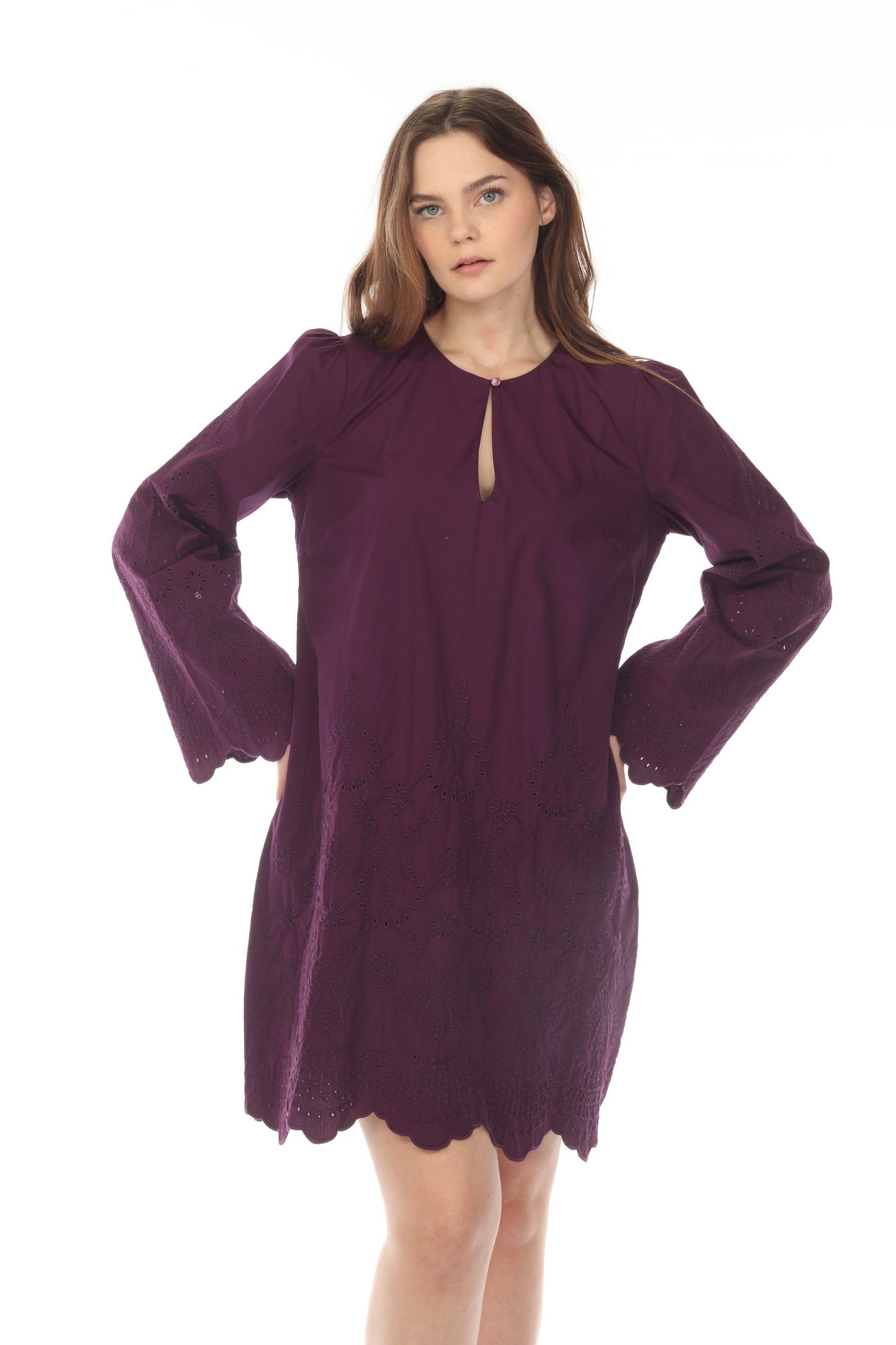 Johnny Was Love Purple Sylvia Eyelet Embroidered Mini Dress Boho Chic L38822-7