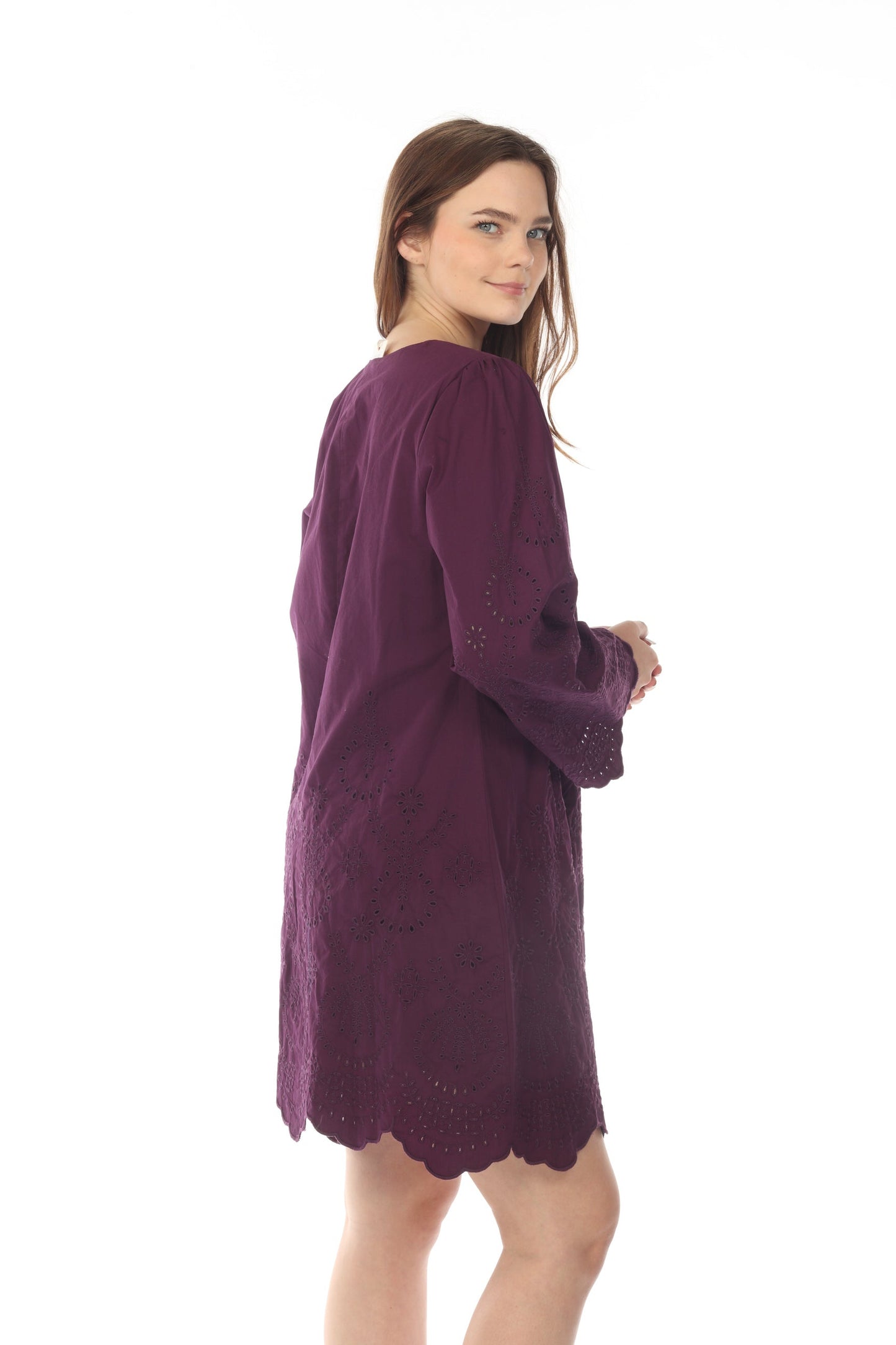 Johnny Was Love Purple Sylvia Eyelet Embroidered Mini Dress Boho Chic L38822-7