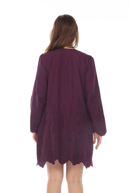 Johnny Was Love Purple Sylvia Eyelet Embroidered Mini Dress Boho Chic L38822-7