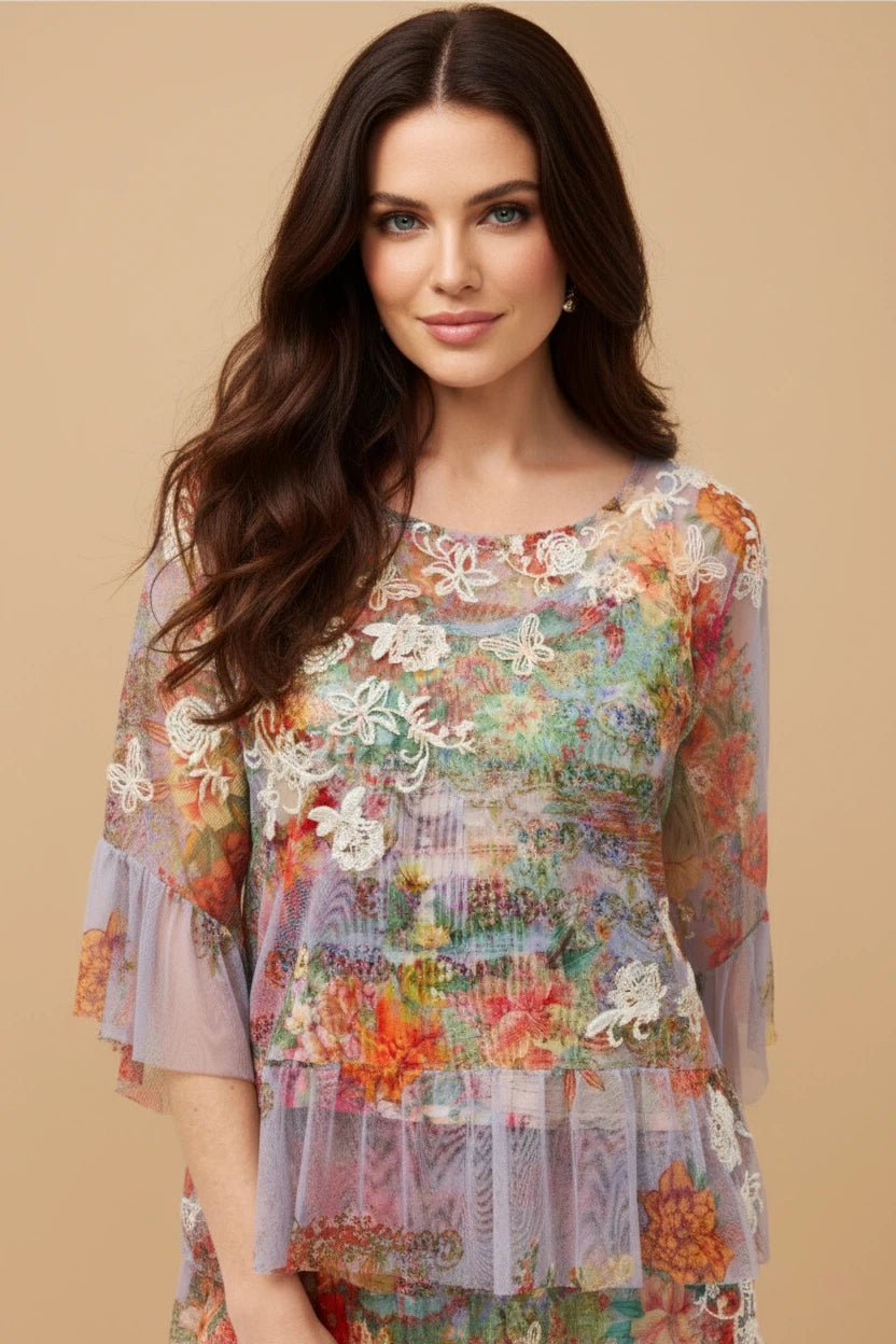 Johnny Was Mae Floral Mesh Top C15925-6