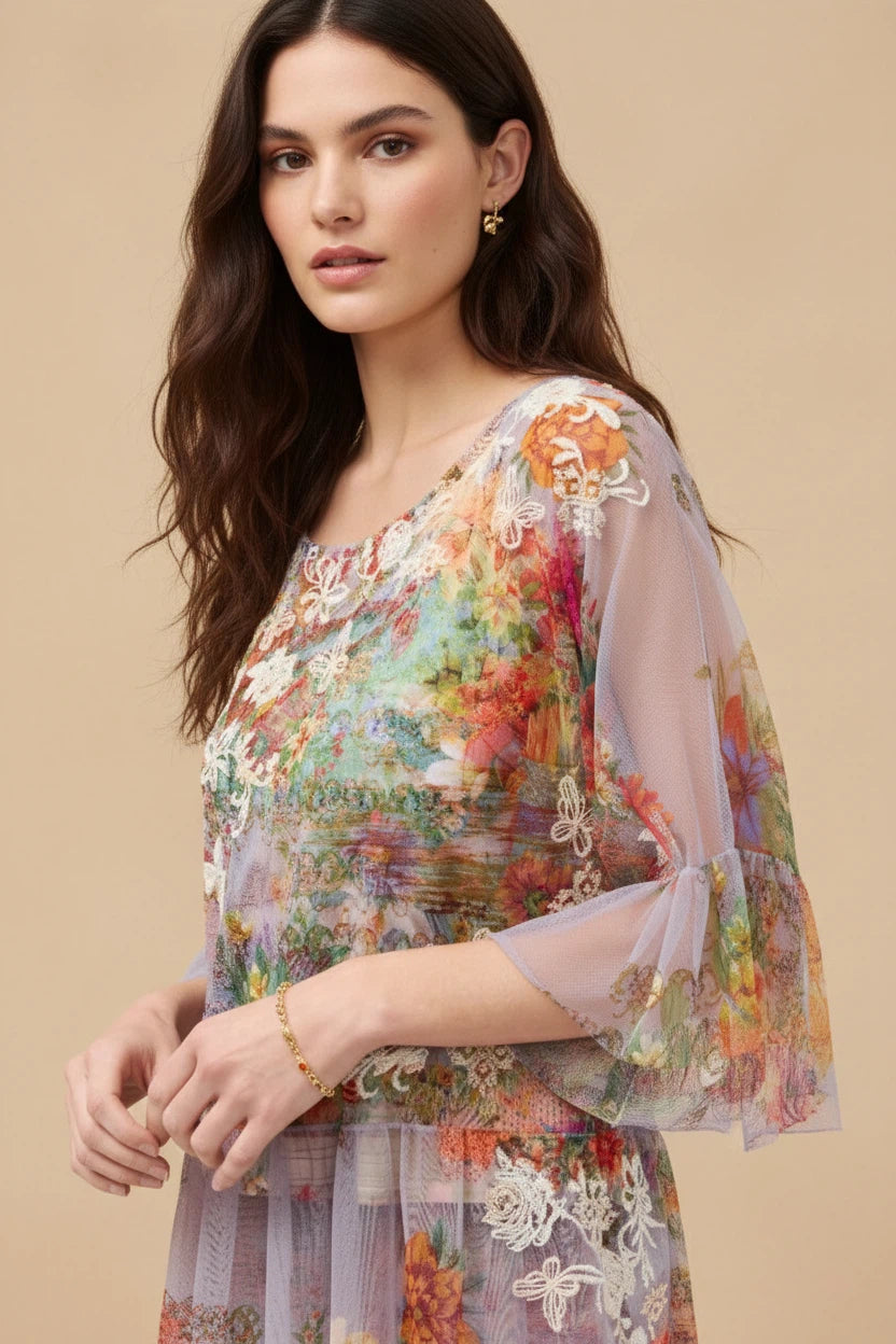 Johnny Was Mae Floral Mesh Top C15925-6