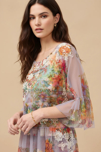 Johnny Was Mae Floral Mesh Top C15925-6