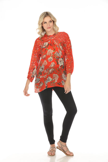 Johnny Was Red Neeka Floral Tunic Top C20424A4