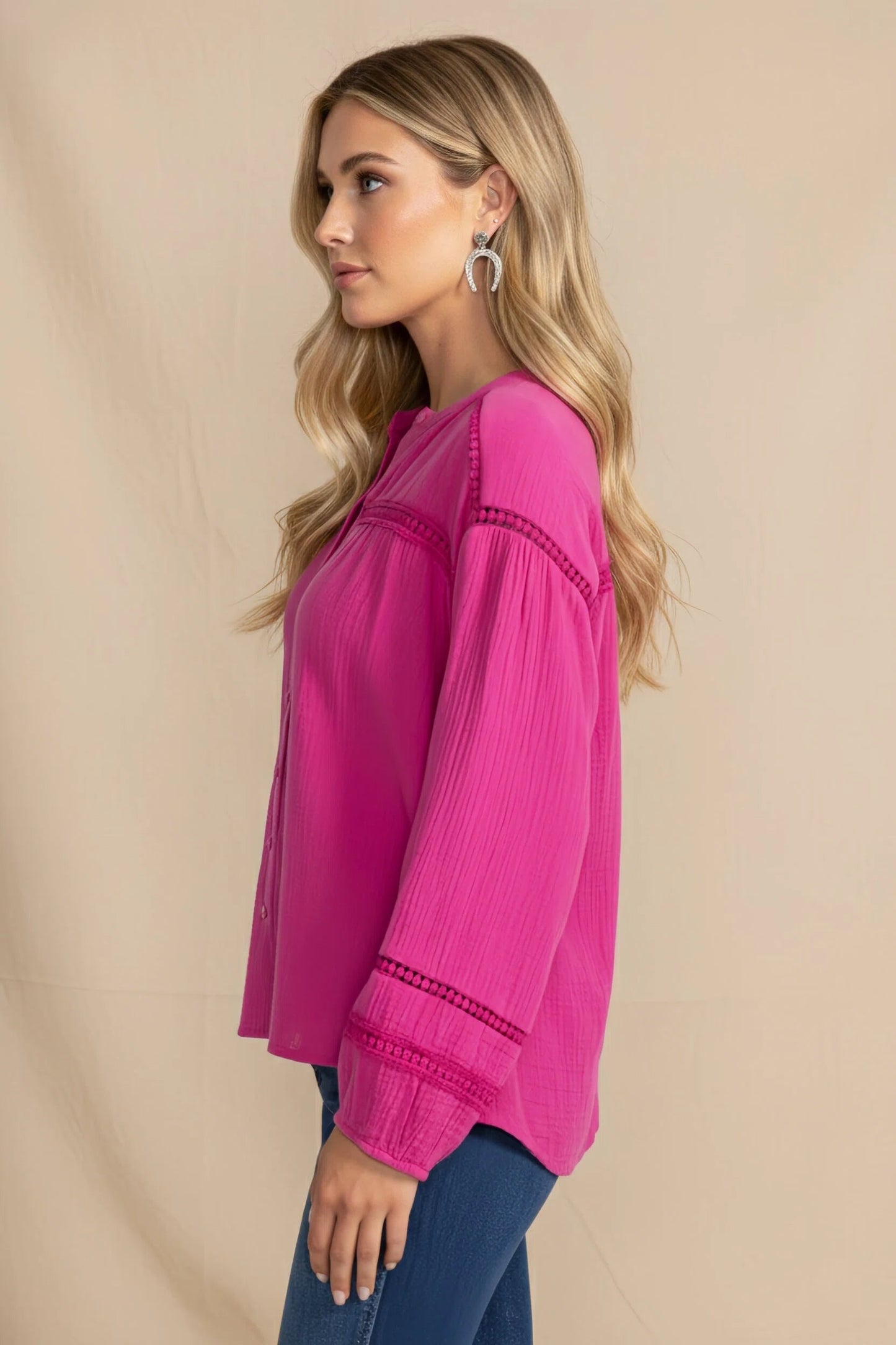 Johnny Was Calme Button Down Blouse with Sleeve Darts O21056