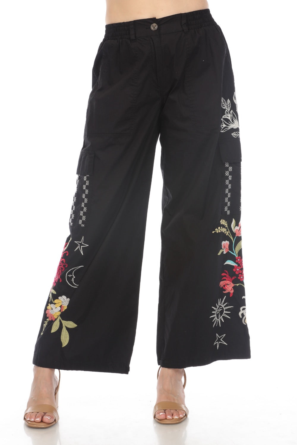 Johnny Was Workshop Malory Drawstring Hem Cargo Pants Boho Chic W61624 *