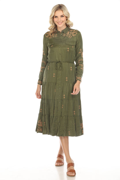 Johnny Was Workshop Chloe Western Tiered Shirt Dress W30923 Boho Chic *