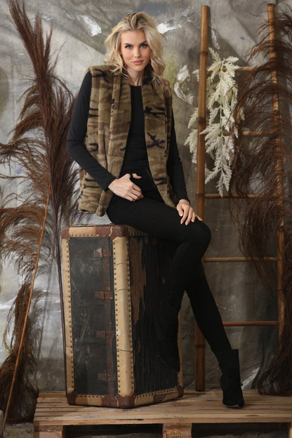 Johnny Was Workshop Camouflage Faux Fur Vest W41425-E