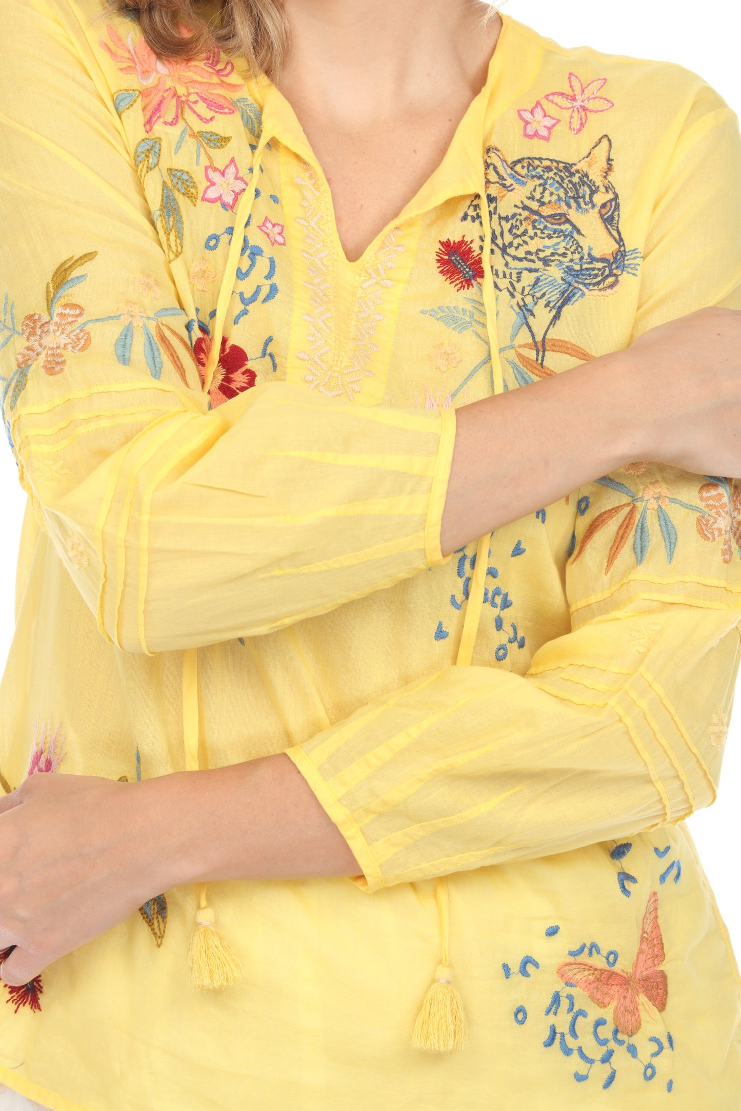 Johnny Was Workshop Embroidered Tassel Top W17424 Boho Chic *