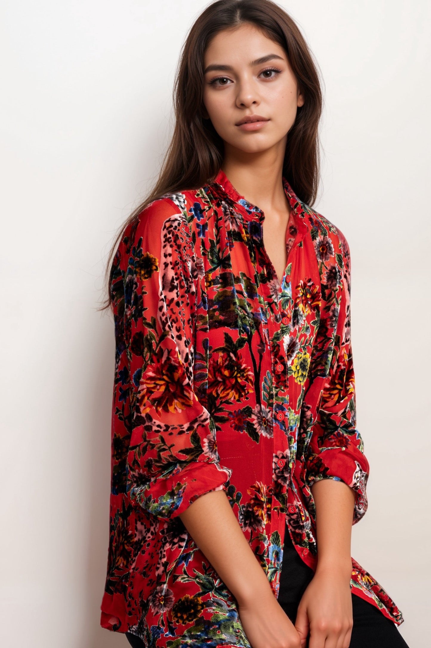 Johnny Was Red Yoella Burnout Tunic Top C23324AO
