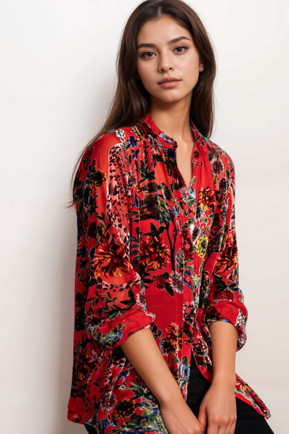 Johnny Was Red Yoella Burnout Tunic Top C23324AO