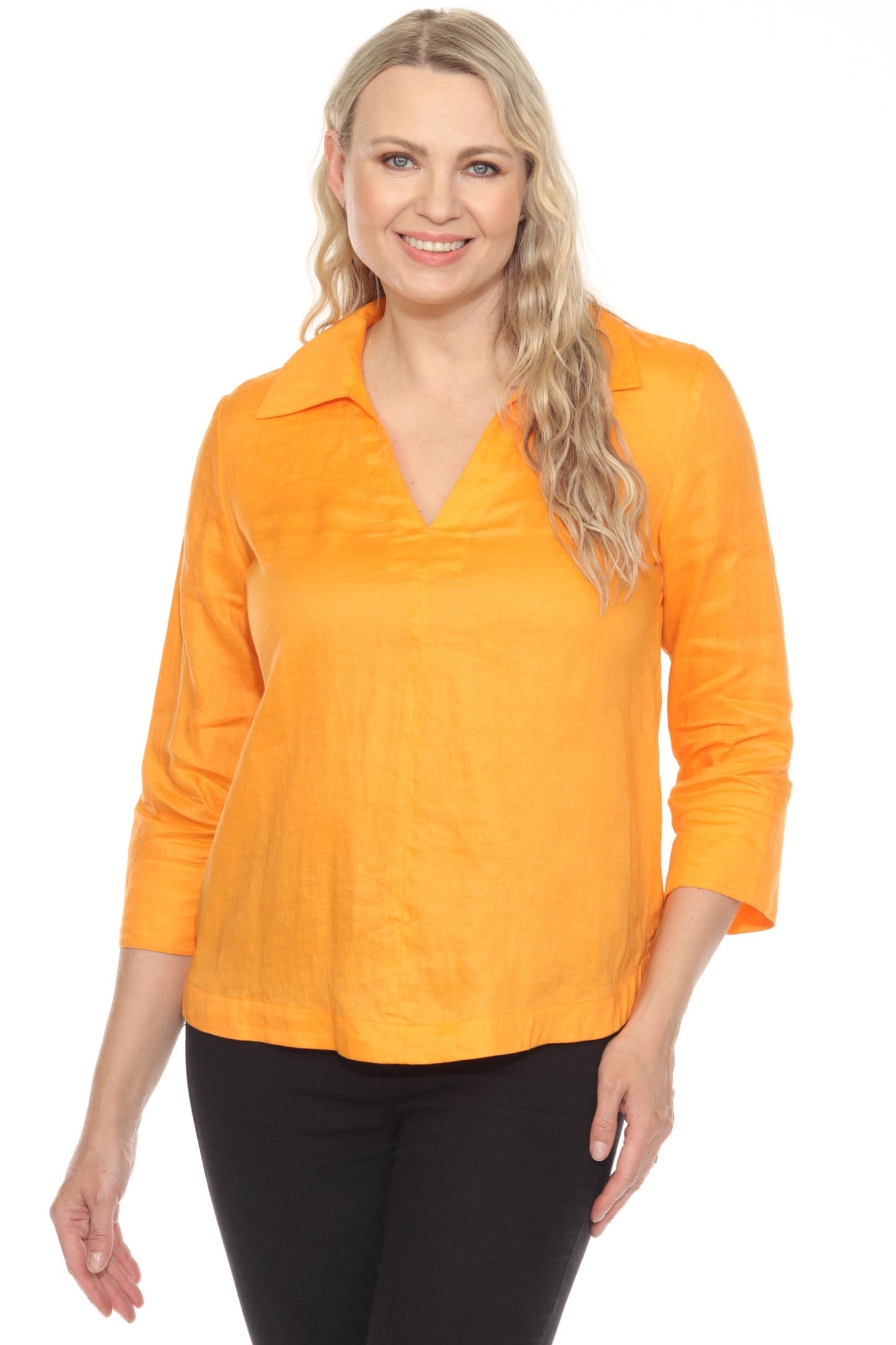 Joseph Ribkoff Collared V-Neck 3/4 Sleeve Linen Top 252933