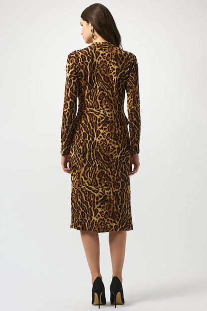 Joseph Ribkoff Black/Brown Animal Print Faux Wrap Dress 253091-R