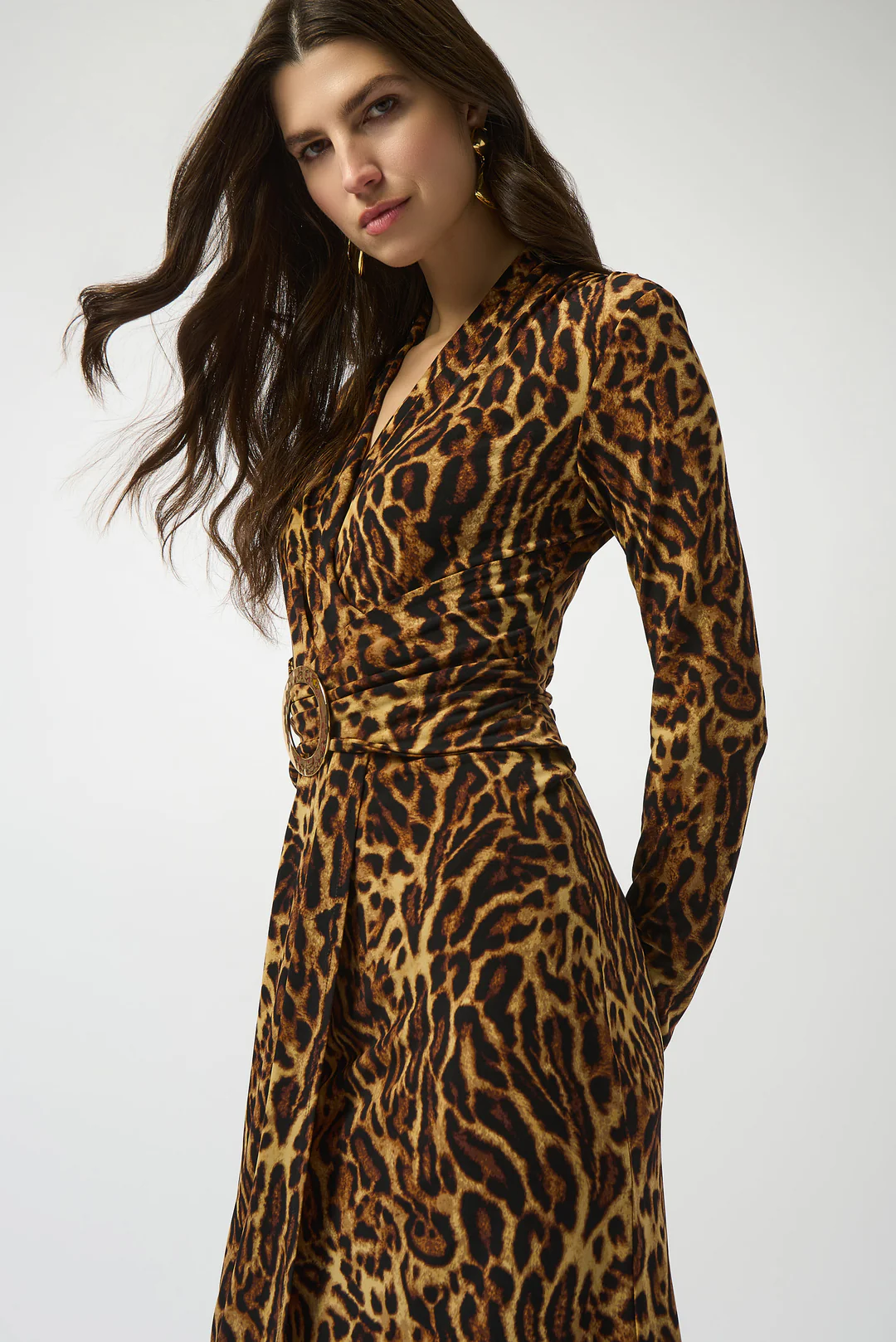 Joseph Ribkoff Black/Brown Animal Print Faux Wrap Dress 253091-R