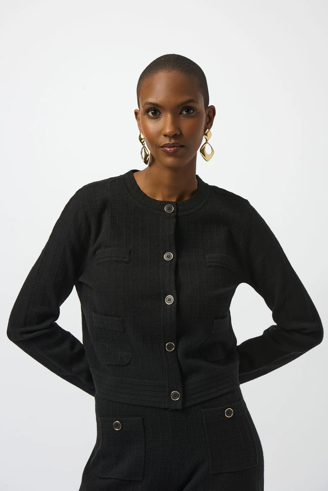 Joseph Ribkoff Black Crew Neck Button Front Jacket 253983-R
