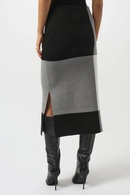 Joseph Ribkoff Black/Grey/Vanilla Color Block Sweater Knit Pull On Skirt 253908